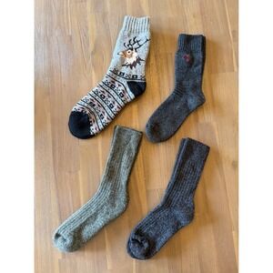 Cozy Christmas Reindeer Fair Isle Socks Set 4 Pairs Winter Warm Wool Blend